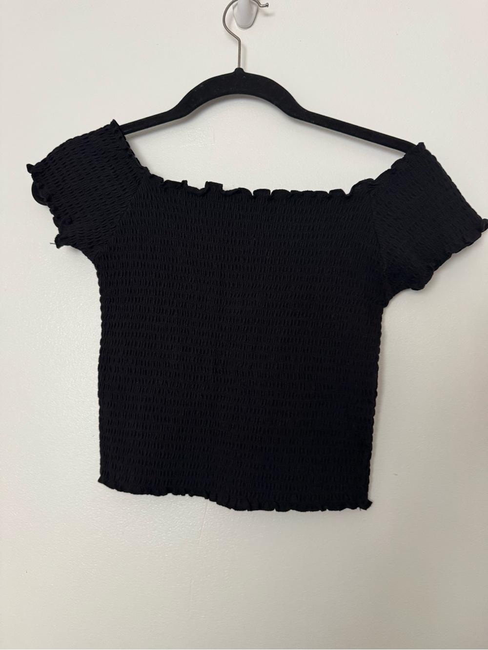 Wet Seal Black Smocked Off-Shoulder Crop Top
